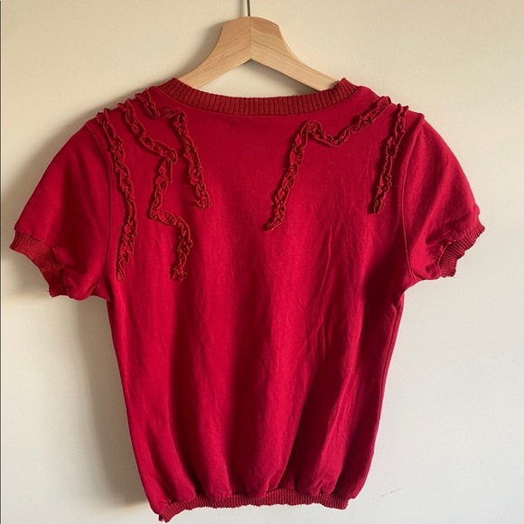 MOSCHINO Jeans Vintage 90s Red Lace Button-Up Pearl Blouse - Picture 2 of 5